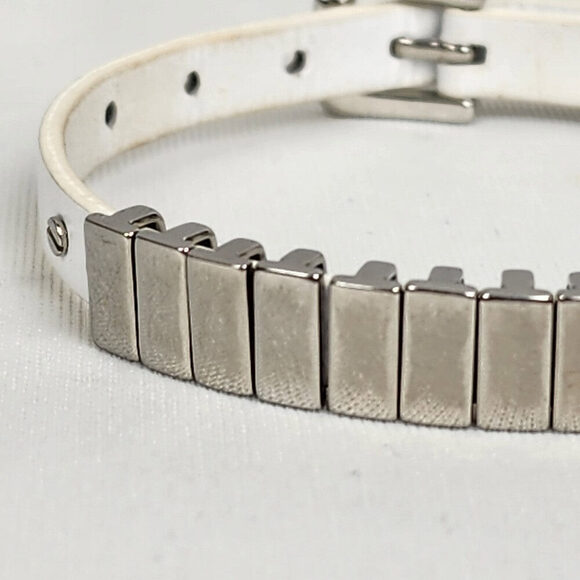 Michael Kors Silver & White Leather Buckle Bracelet - Picture 3 of 7